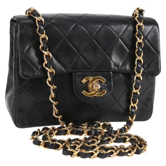 CHANEL Matelasse Chain Shoulder Bag Lamb Skin Black Gold CC Auth PP682V - Picture 1 of 16
